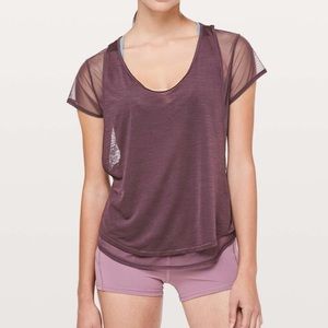 Lululemon Set The Course Arctic Plum Mesh Short Sleeve Workout Athletic Top